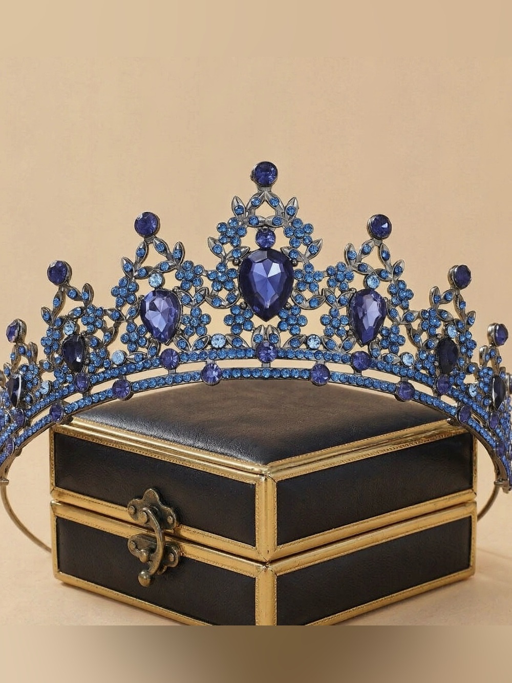 Royal Blue Crystal Tiara Crown for Women